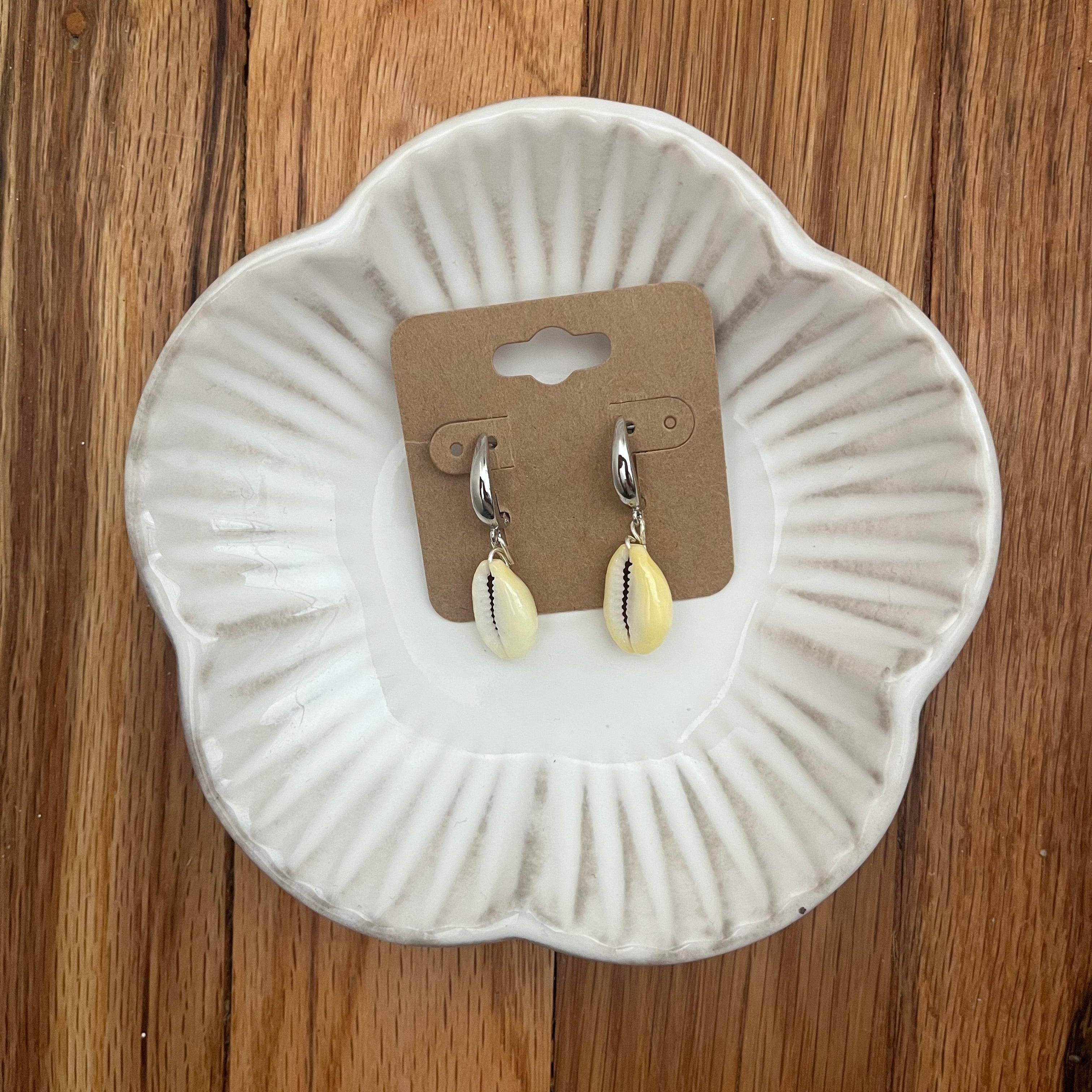 Dime Piece - Money Cowrie Tapered Hoop Earrings